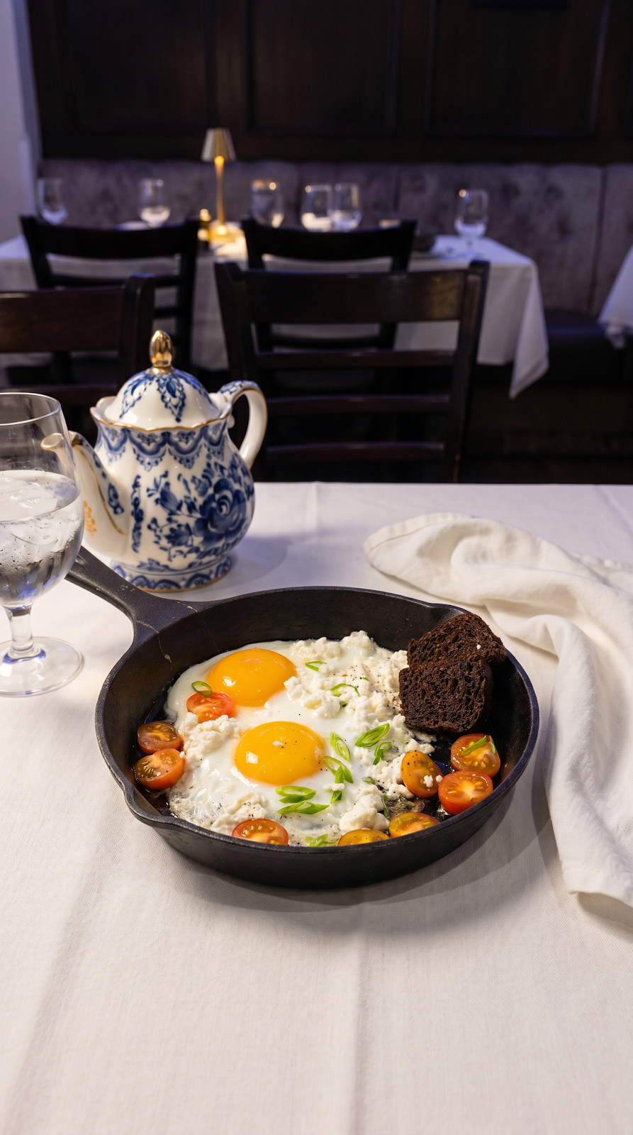 Skillet eggs with fresh herbs and tomatoes - Sunday brunch at Cafe St. Petersburg