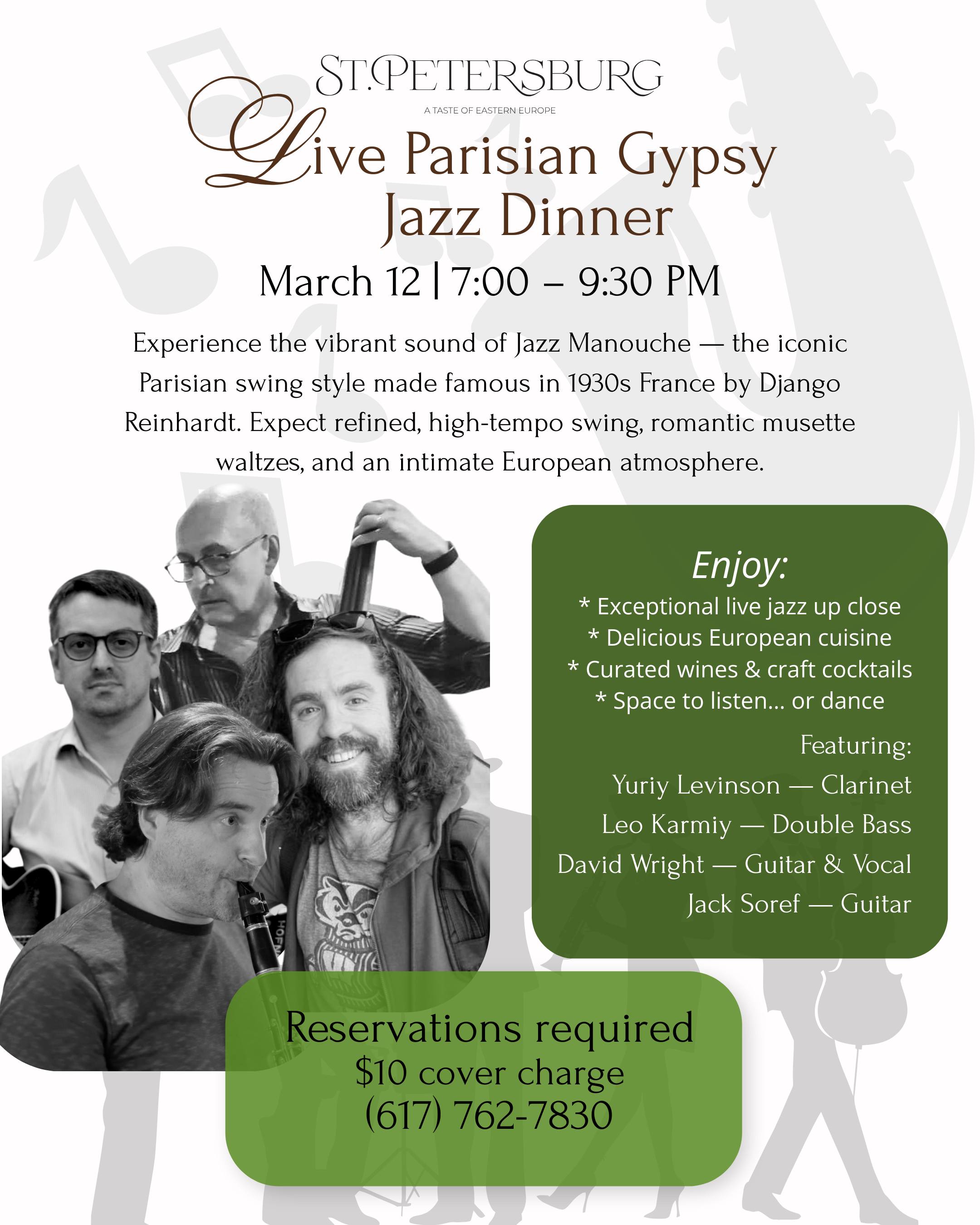 Live Parisian Gypsy Jazz Dinner at Cafe St. Petersburg