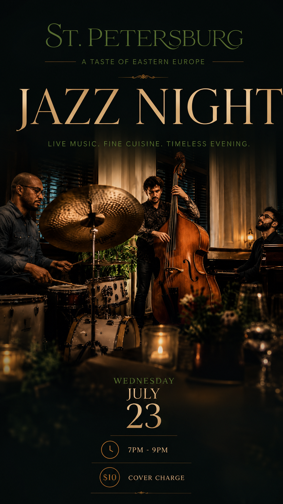 An Evening of Live Jazz featuring Gypsy jazz, swing, and klezmer at Cafe St. Petersburg