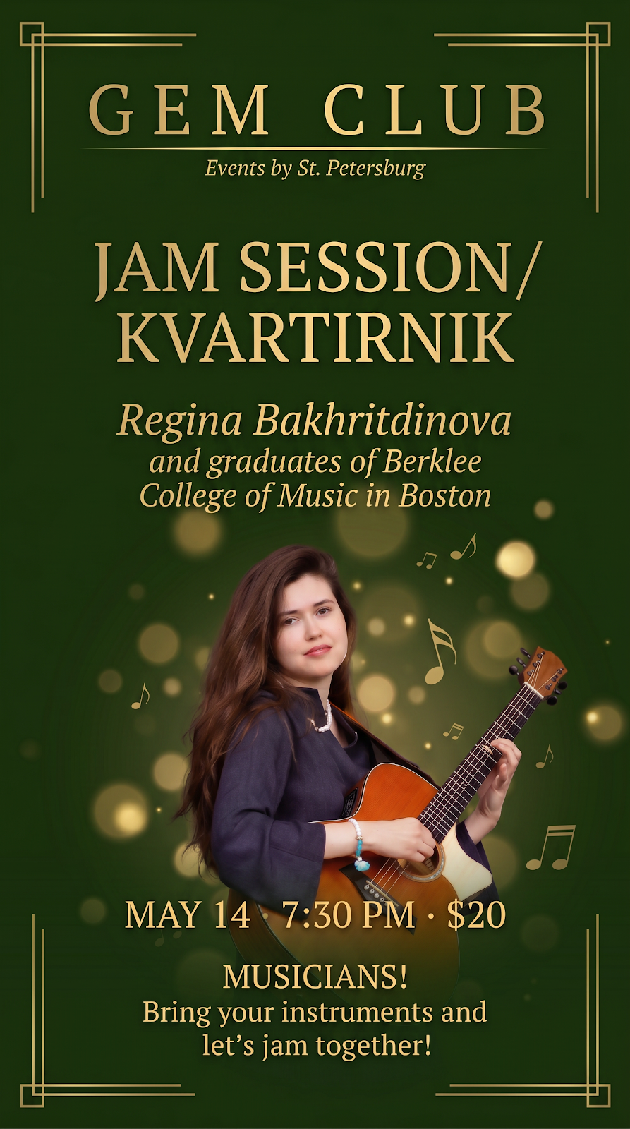 Jam Session Kvartirnik with Regina Bakhritdinova and Berklee graduates at Cafe St. Petersburg